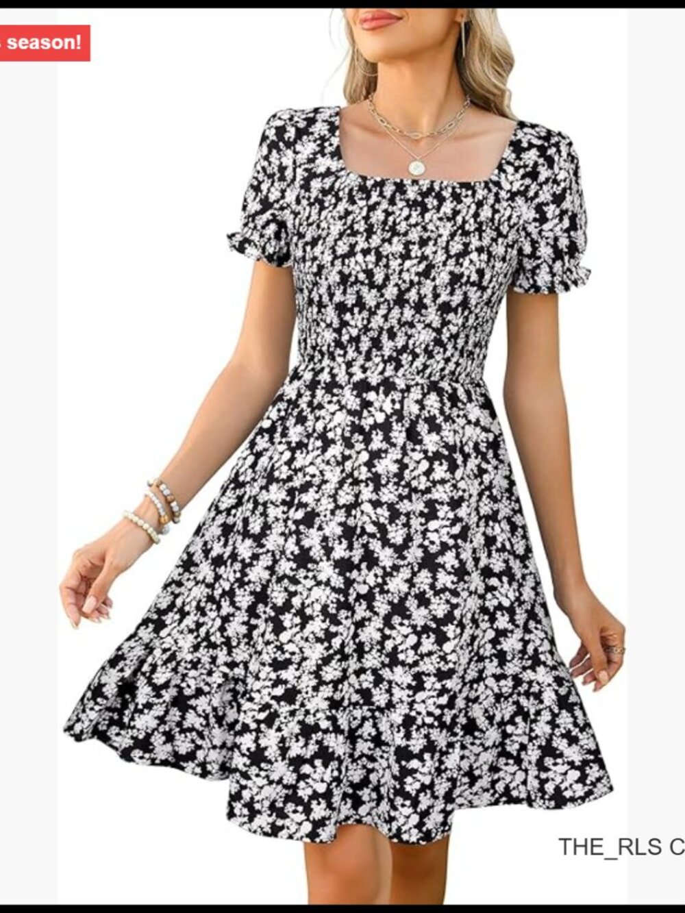 Short Sleeve Square Neck A-Line Tiered Sundress with Pockets